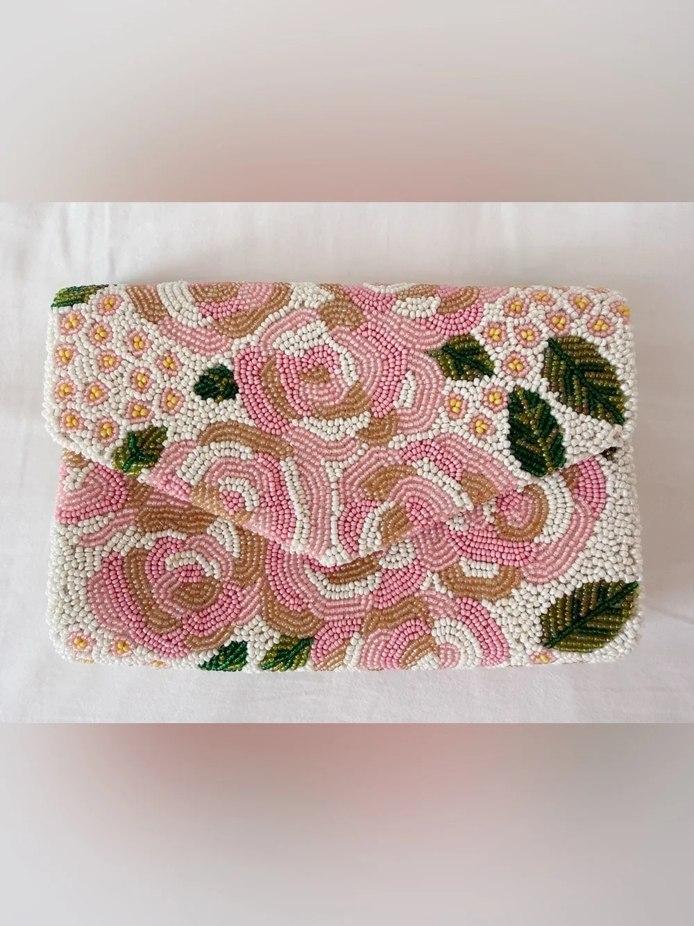 Tiana NY Beaded Floral Envelope Clutch with Chain NWOT Bridal Wedding